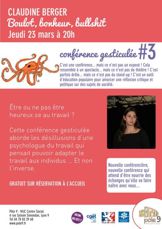Conférence gesticulée #3 Claudine BERGER : Boulot, bonheur, bullshit